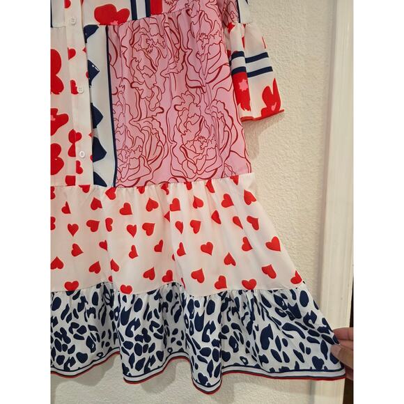 NWT XL Boho Patchwork Dress – Hearts, Florals & Animal Print Festival Statement - Picture 6 of 6